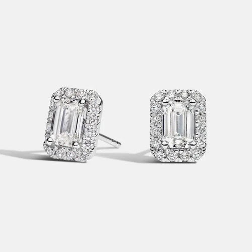 Olivia Stud Halo Lab-Grown Princess Cut Diamond Earrings - Raphana Jewellery