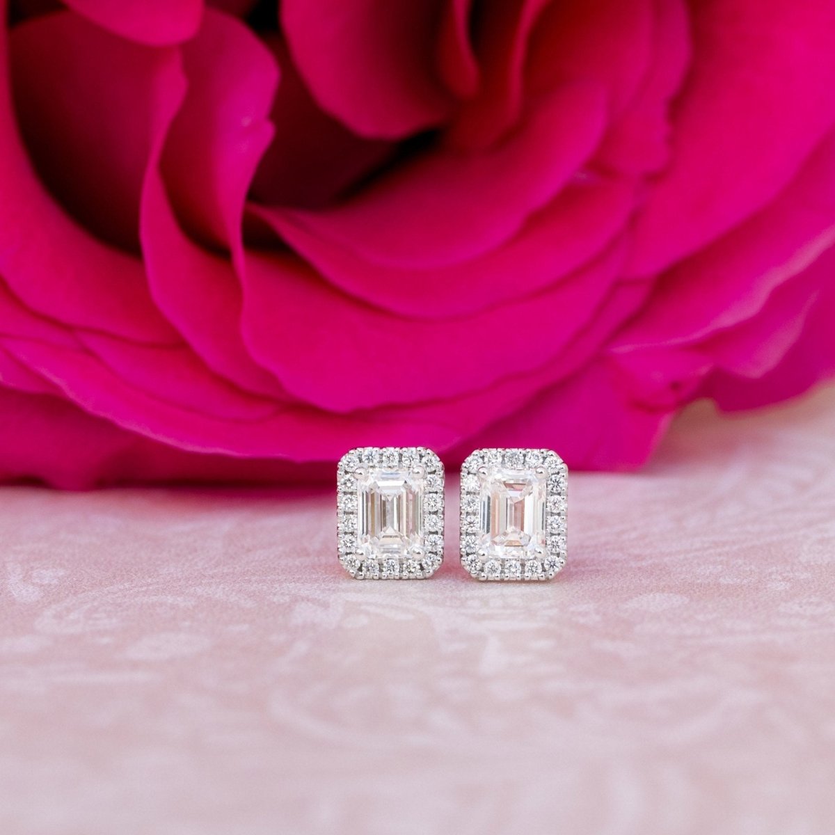 Olivia Stud Halo Lab-Grown Princess Cut Diamond Earrings - Raphana Jewellery