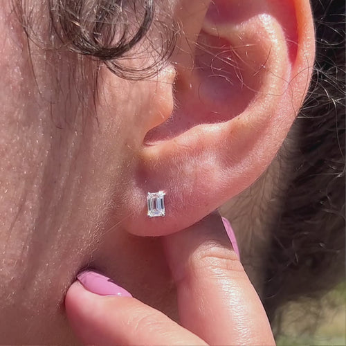1 Carat Emerald Stud Earrings – Lab-Grown Diamonds in 14K White or Yellow Gold.