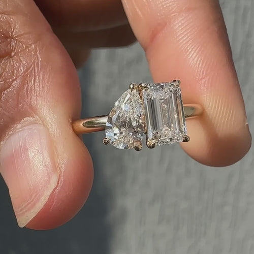 Violette Faye - Emerald And Pear Engagement Ring In Toi Et Moi Style - product video