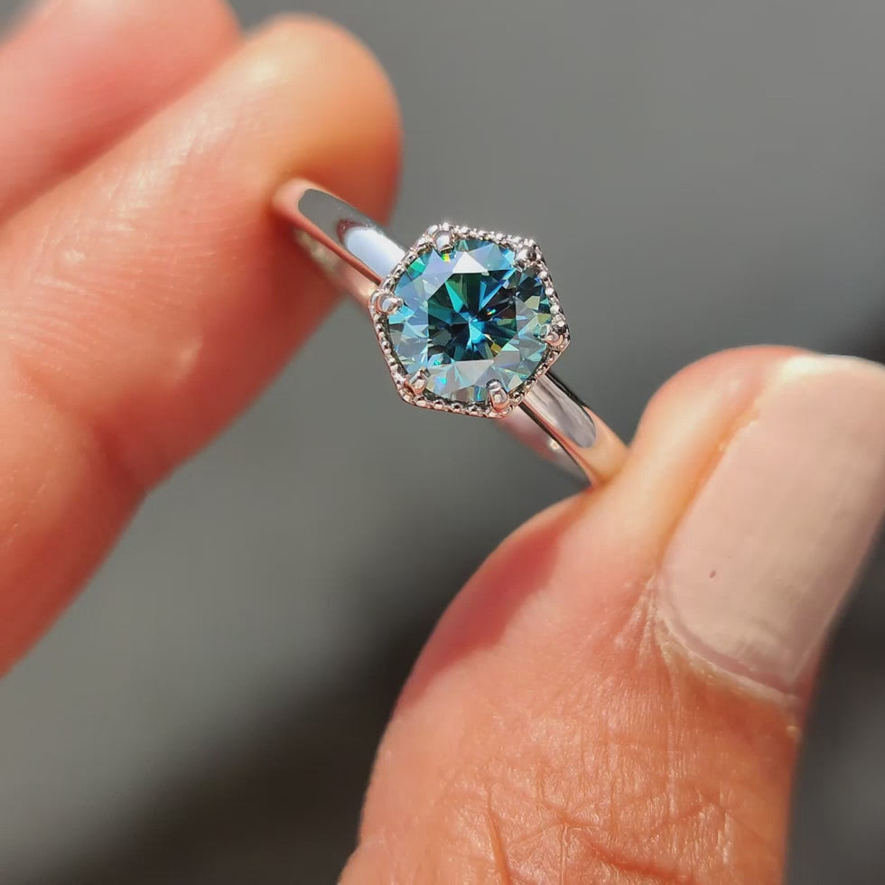 Florence Anne - Solitaire Round Engagement Ring In Hexagon Framed - product video