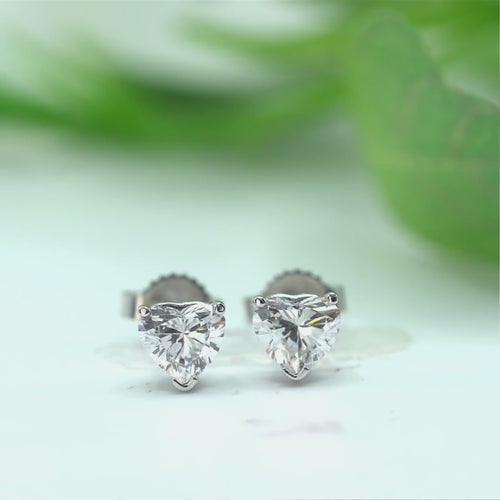 1 Carat Heart Cut  Stud Earrings – Lab-Grown Diamonds in 14K White or Yellow Gold.