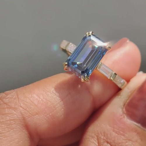 Juliette Rae - Emerald Cut Engagement Ring With Baguette Side Stones - product video