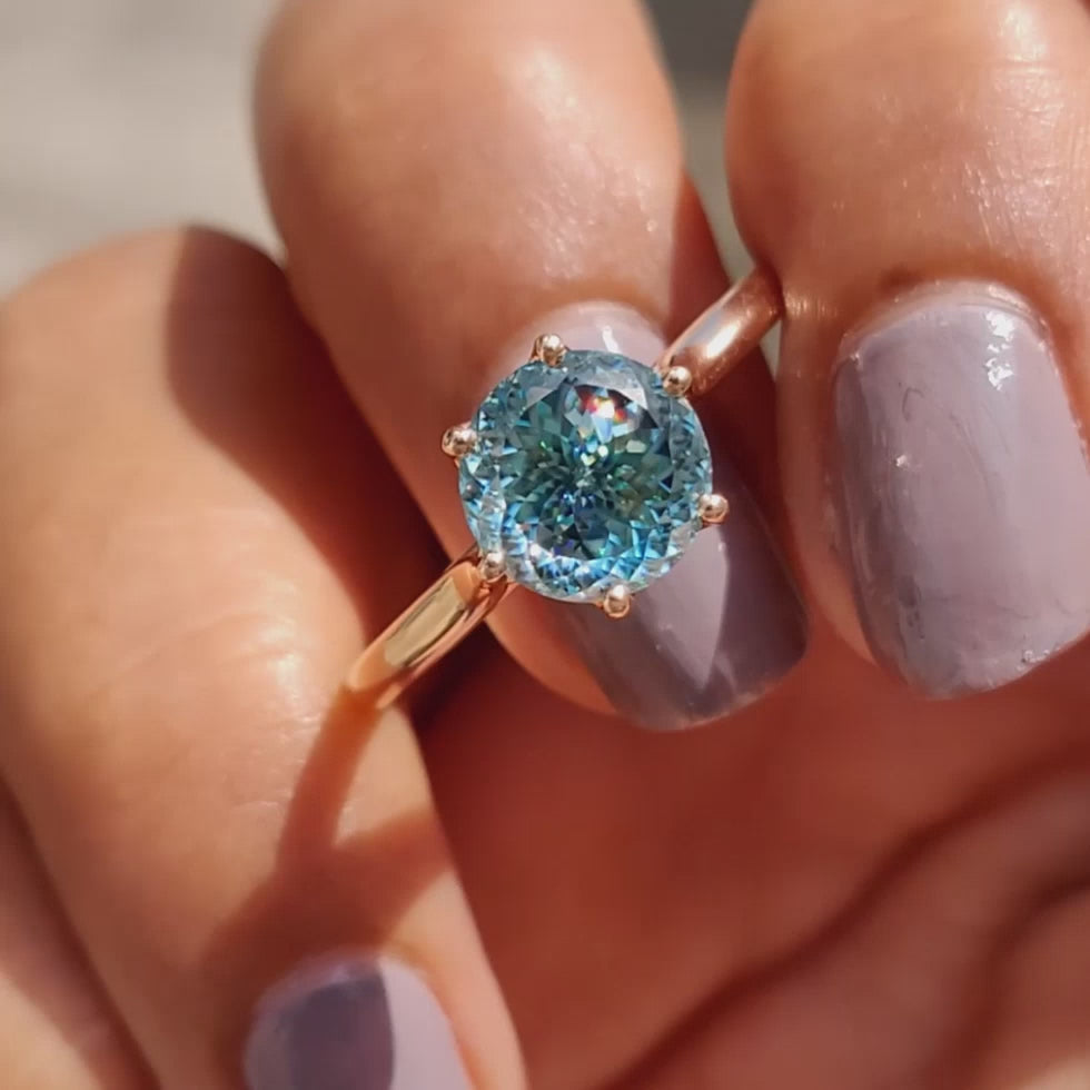 Noelle Nell - Cyan Blue Portuguese Cut Solitaire Engagement Ring - product video