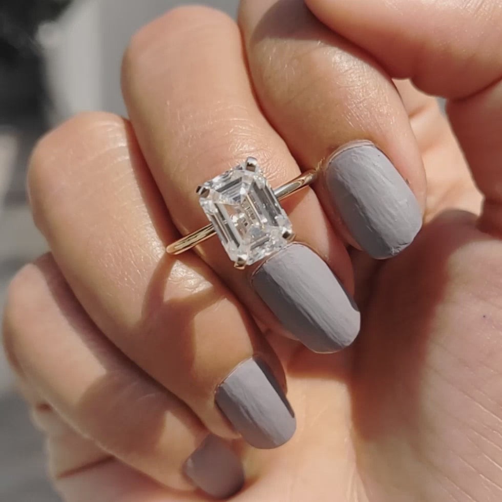Rosamund Elise - Knife Edge Emerald Cut Solitaire Ring - product video