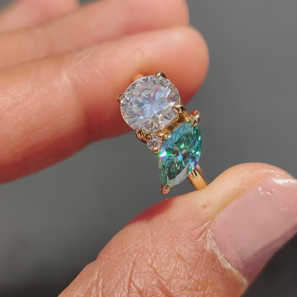 Florence Fleur - Three Stone Moissanite Ring In Marquise And Round Cut - product video