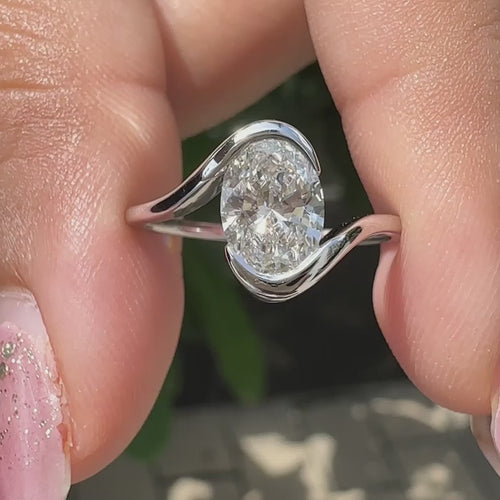 Cordelia Marie - Oval Diamond Engagement Ring In Half Bezel Setting - product video