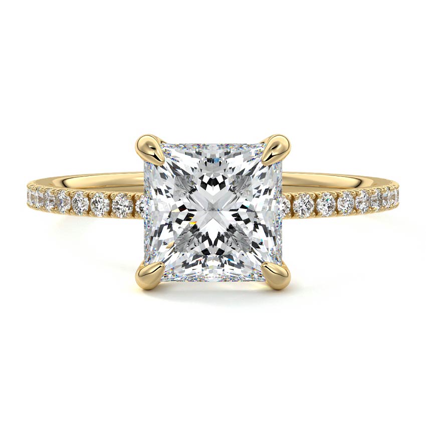 Princess Pave Moissanite Engagement Ring in Yellow, Rose, White Gold and Platinum – Nura Lab NZ