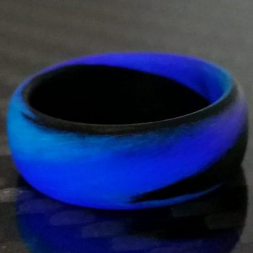 Kingsguard XIV - Carbon Fiber Men's Wedding Ring with Purple and Blue Glow Marbled Design - view 5 - Nura Lab