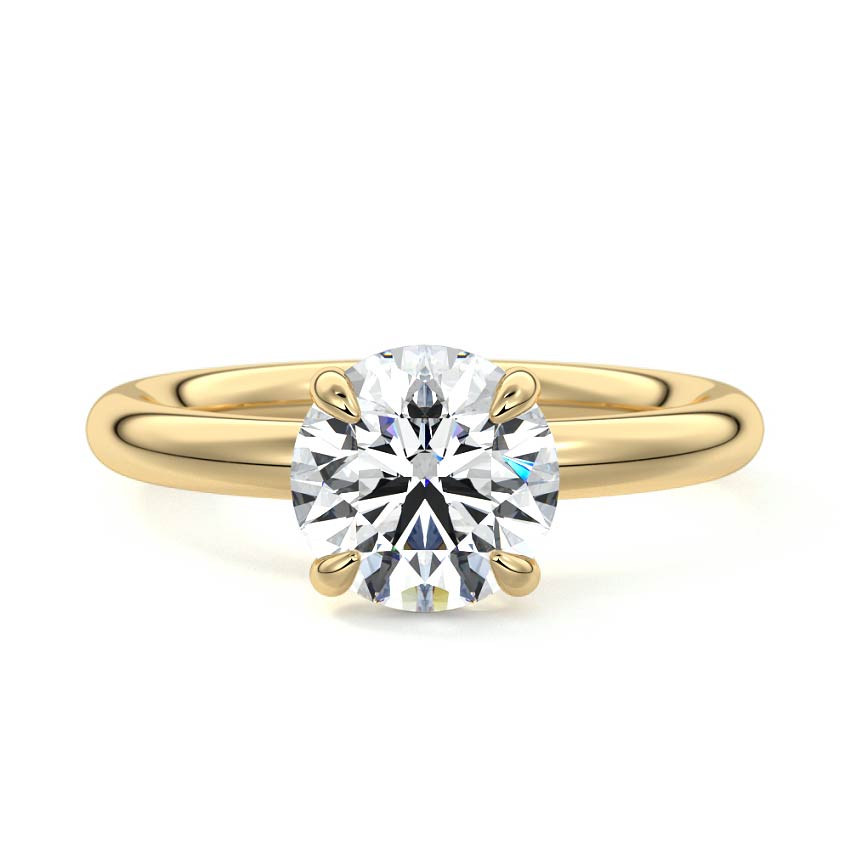 Rose round solitaire lab grown diamond engagement ring with four claw setting in yellow gold by Nura Lab New Zealand