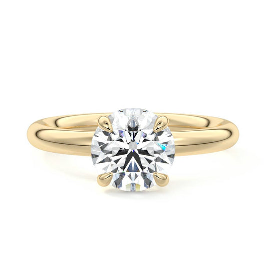 Rose round solitaire lab grown diamond engagement ring with four claw setting in yellow gold by Nura Lab New Zealand