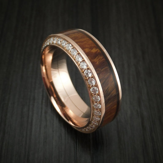 Glacier XII - Rose Gold Men's Wedding Ring With Wood Inlay And Eternity Set Diamonds Band - Nura Lab