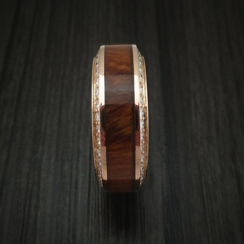 Glacier XII - Rose Gold Men's Wedding Ring With Wood Inlay And Eternity Set Diamonds Band - view 4 - Nura Lab