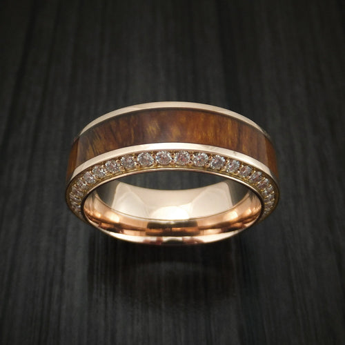 Glacier XII - Rose Gold Men's Wedding Ring With Wood Inlay And Eternity Set Diamonds Band - view 2 - Nura Lab