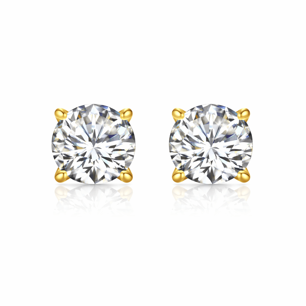 Round moissanite stud earrings set in 14K yellow gold – Tane by Nura Lab