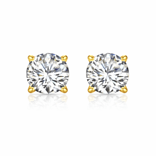 Round moissanite stud earrings set in 14K yellow gold – Tane by Nura Lab