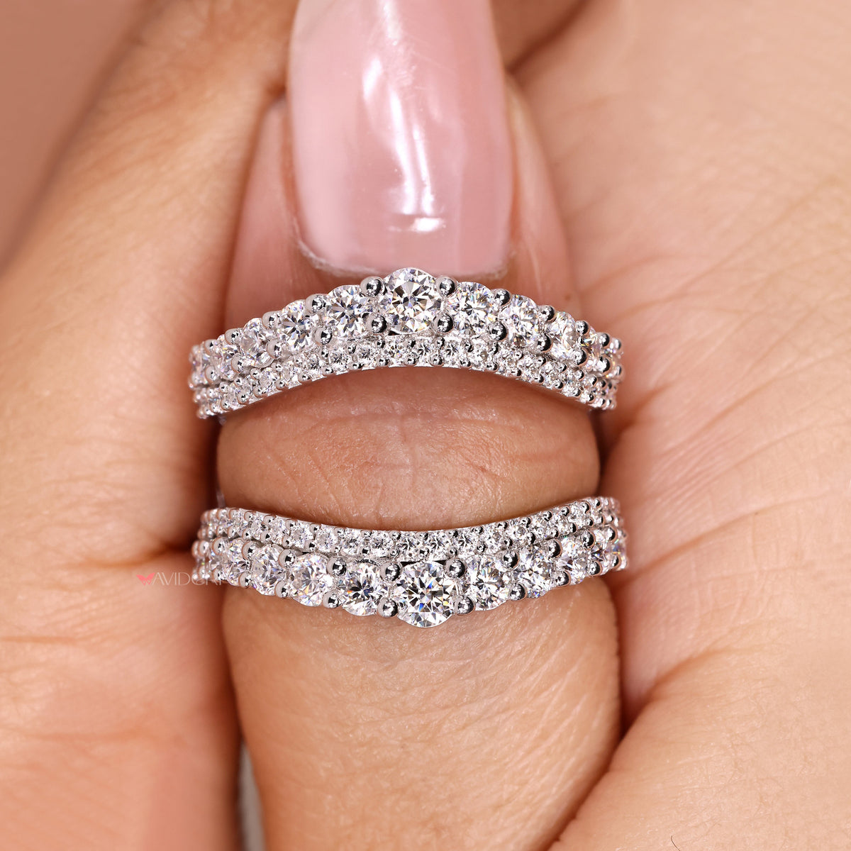 Curved enhancer wedding band handmade style.
