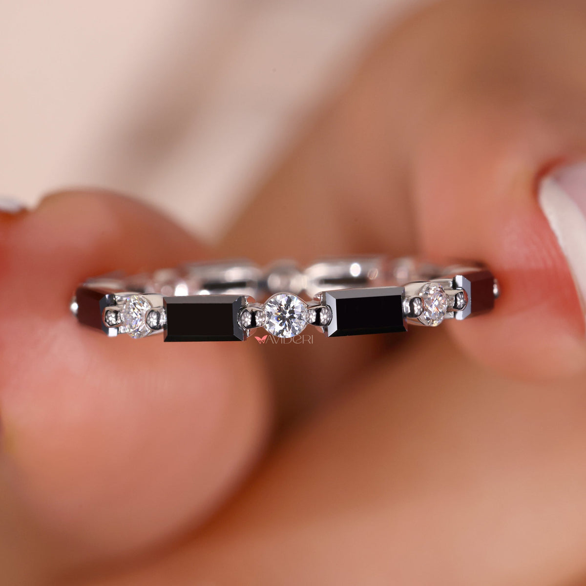 Round eternity band, round moissanite wedding band, white gold wedding band