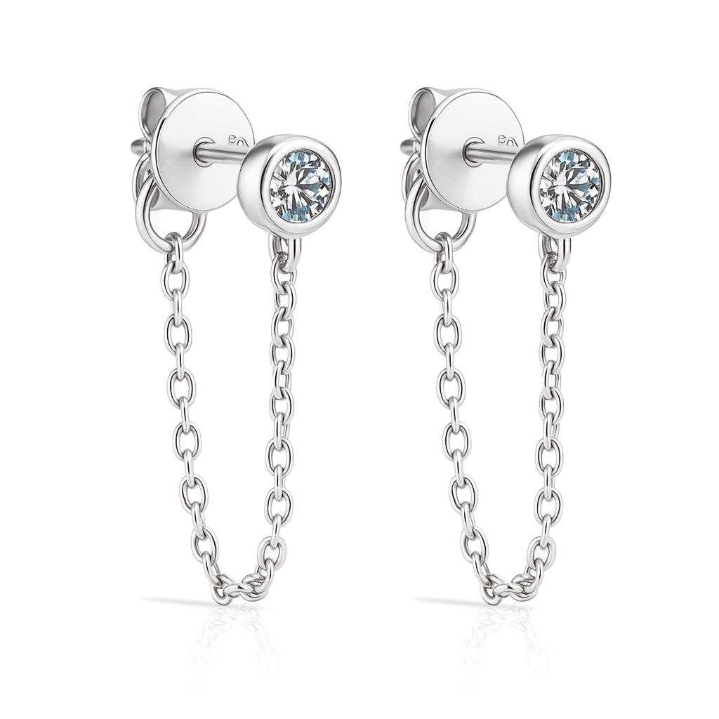 Liora Moissanite Chain Earrings by Nura Lab in platinum plating over S925 sterling silver