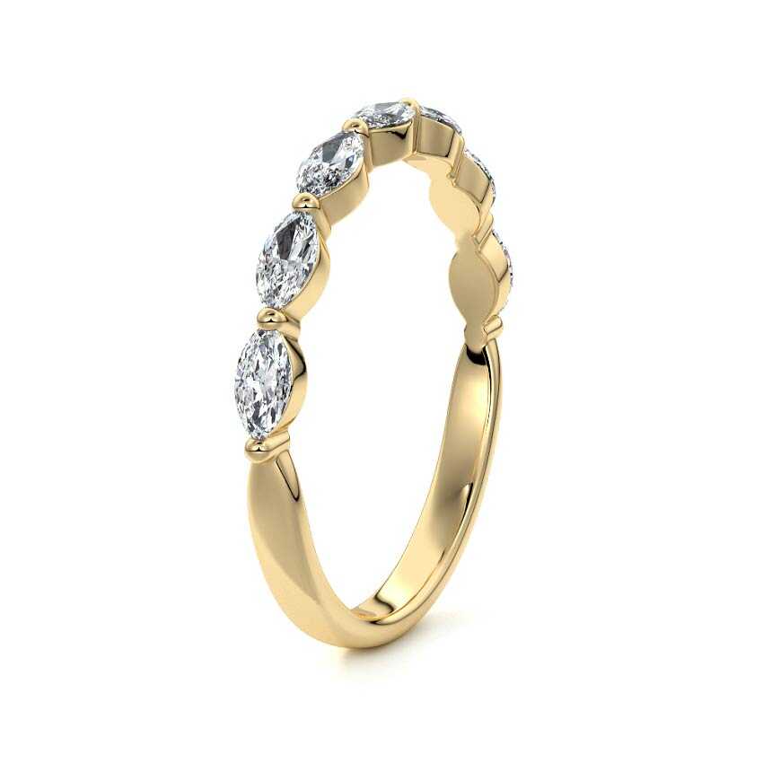 yellow gold half eternity ring with marquise lab diamonds