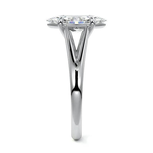 Marquise Solitaire Split Shank Engagement Ring in 18K white gold with lab-grown marquise diamond.