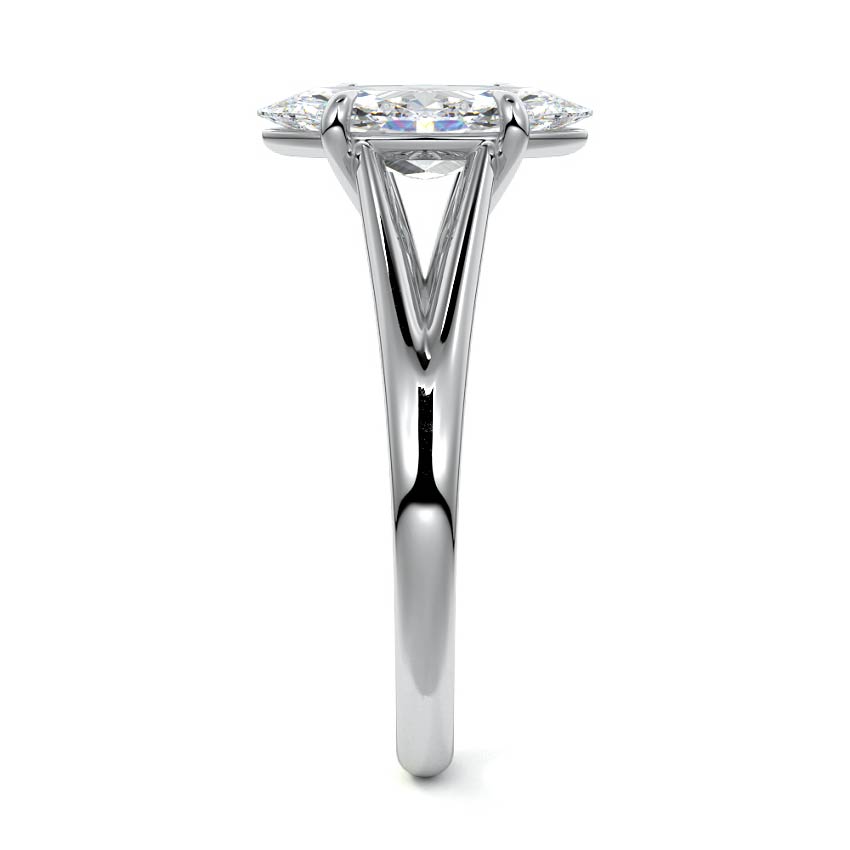 Marquise Solitaire Split Shank Engagement Ring in 18K white gold with lab-grown marquise diamond.