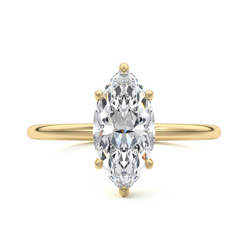 Solitaire marquise shape moissanite engagement ring in yellow, white, rose gold and platinum – Nura Lab New Zealand