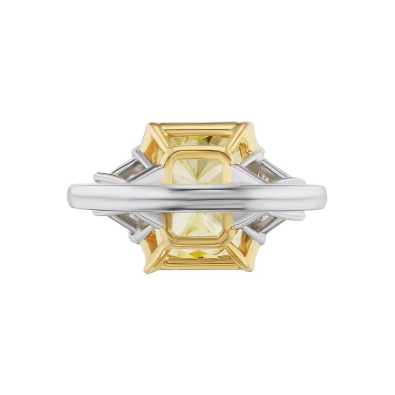 Three Stone Trilogy Radiant Cut Yellow Diamond Engagement Ring in 18K Gold