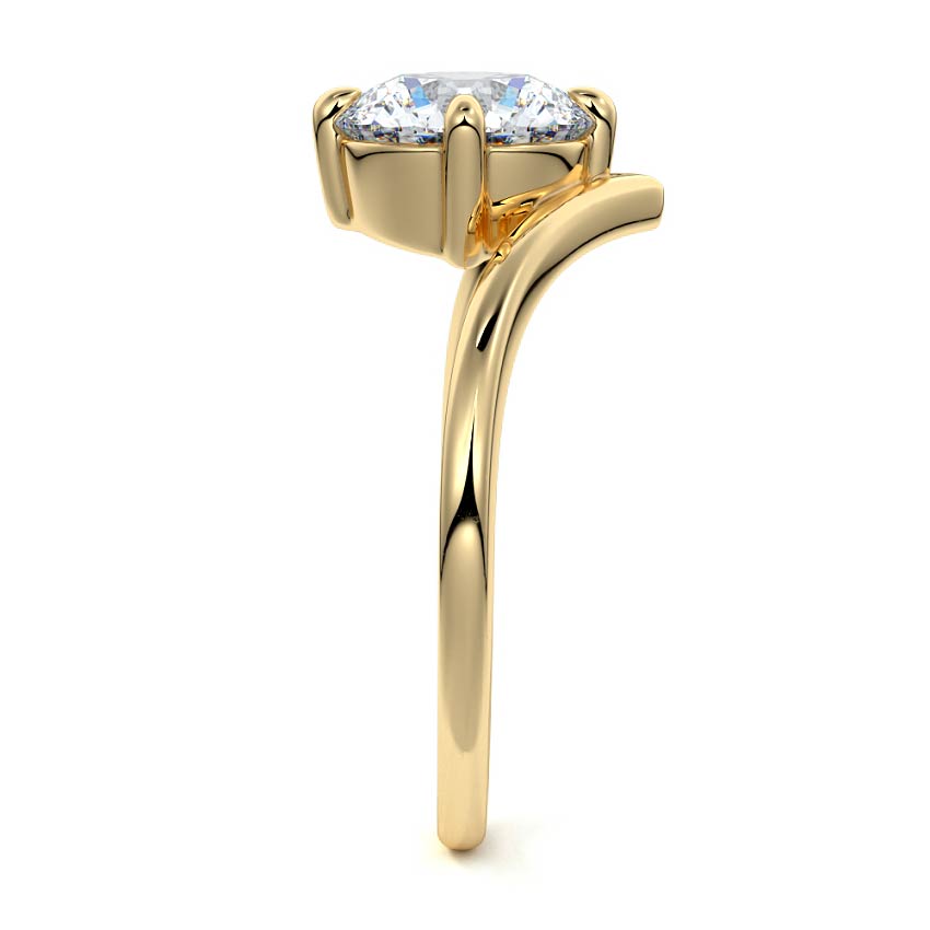 Round solitaire curved engagement ring in 18K gold featuring lab-grown diamond or moissanite – handcrafted by Nura Lab New Zealand.