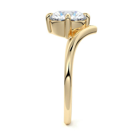 Round solitaire curved engagement ring in 18K gold featuring lab-grown diamond or moissanite – handcrafted by Nura Lab New Zealand.