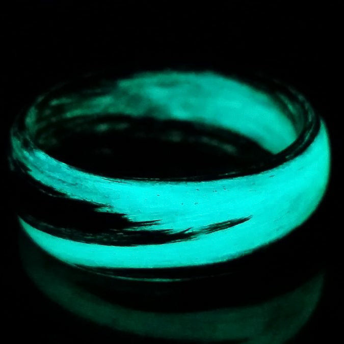 Kauri XIV - Carbon Fiber Men's Wedding Ring with Teal Glow Marbled Design - view 5 - Nura Lab