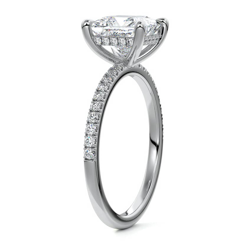 Princess cut lab-grown diamond engagement ring with pavé side stones in 18K yellow or white gold - Nura Lab NZ