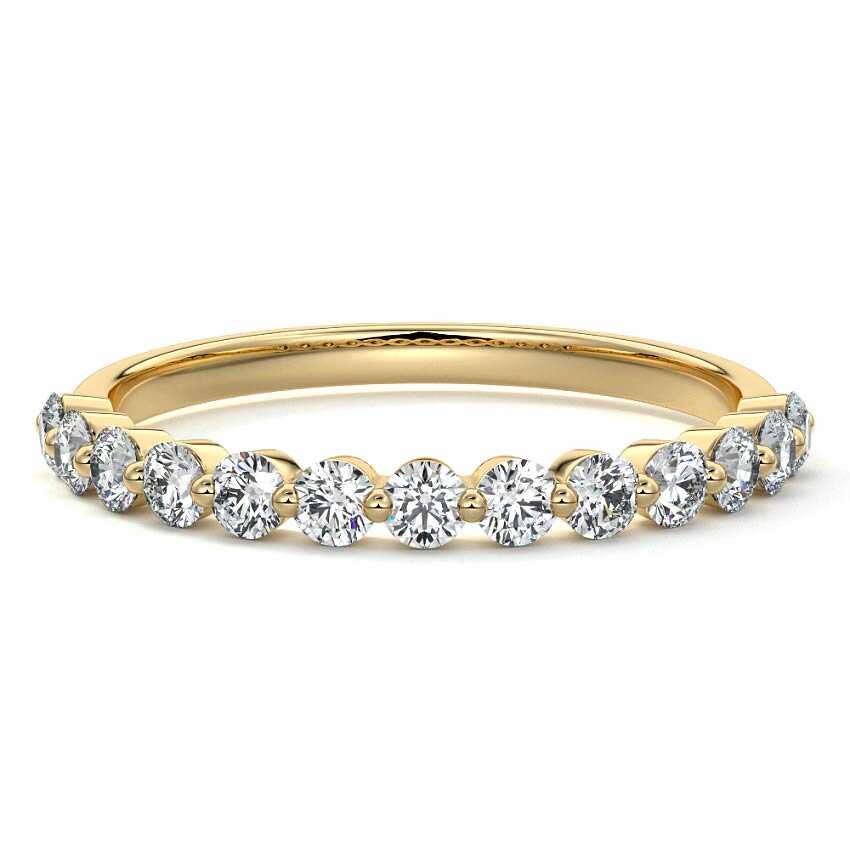 Half eternity round cut moissanite wedding band in yellow gold by Nura Lab New Zealand