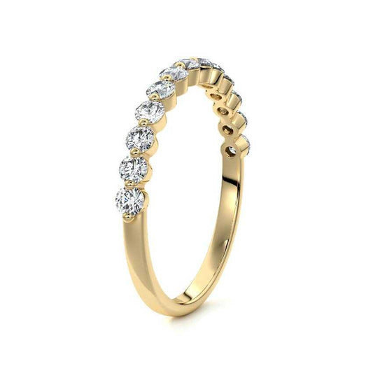Half eternity round cut moissanite wedding band in yellow gold by Nura Lab New Zealand