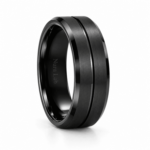 Tonho black titanium wedding ring on white