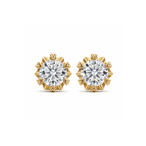 Tulip moissanite stud earrings in 14K yellow gold by Nura Lab New Zealand