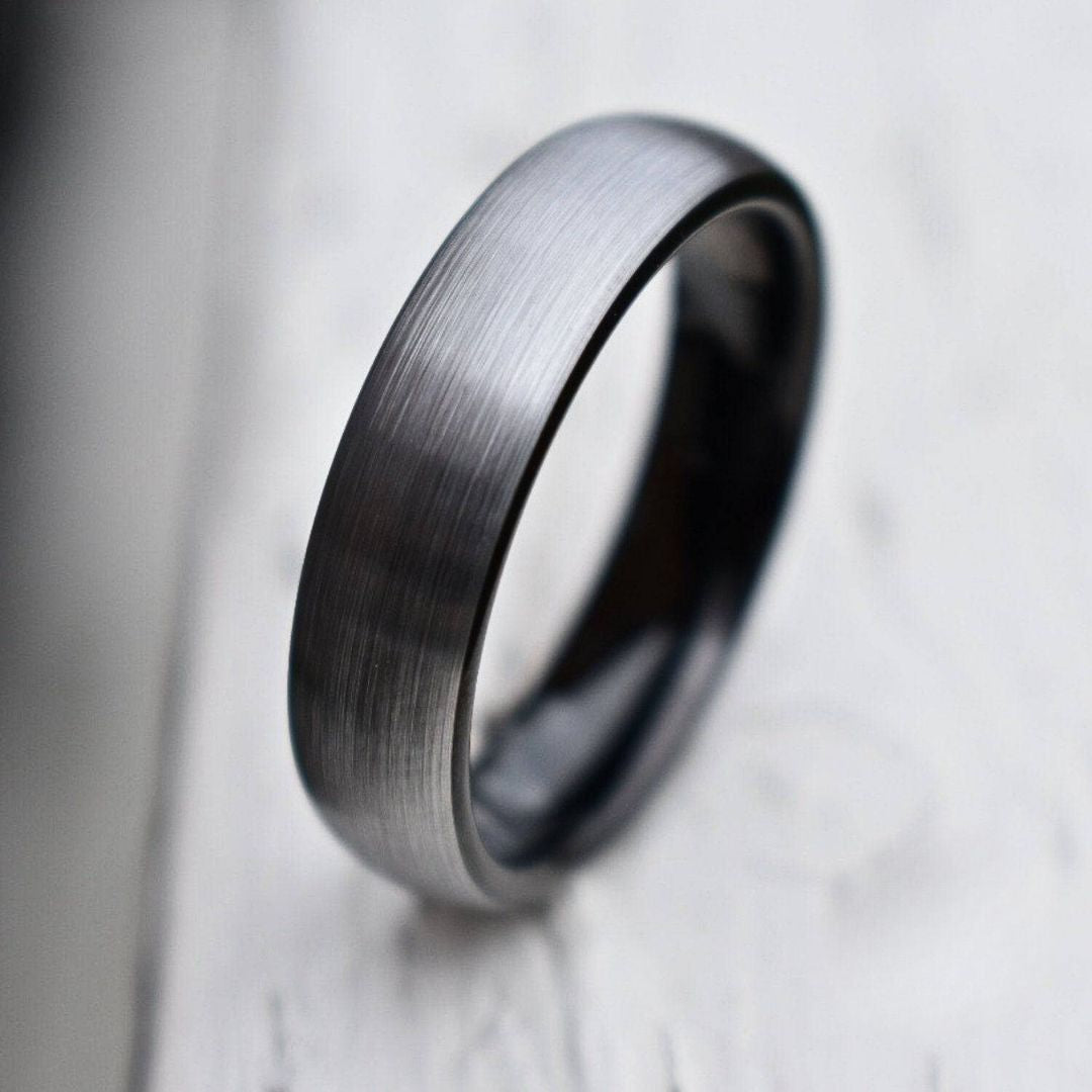 Stronghold II - Tungsten 6mm Wedding Ring Brushed Silver with Black Comfort fit band - view 3 - Nura Lab