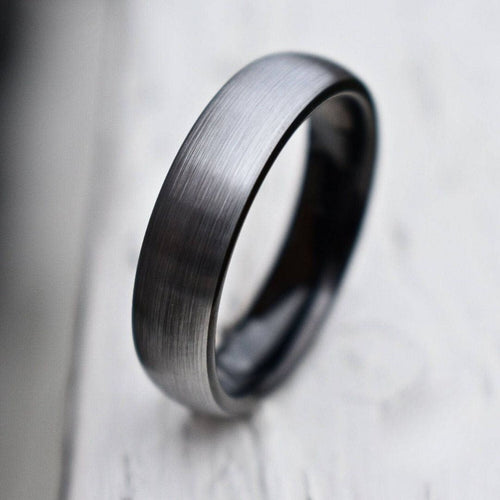 Stronghold II - Tungsten 6mm Wedding Ring Brushed Silver with Black Comfort fit band - view 3 - Nura Lab