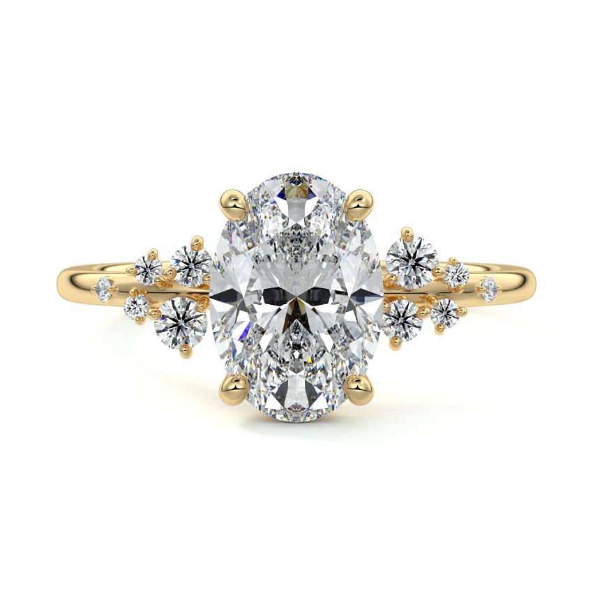 Oval Unique Design Side Stone Engagement Ring