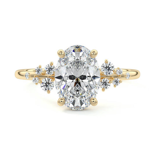 Oval Unique Design Side Stone Engagement Ring